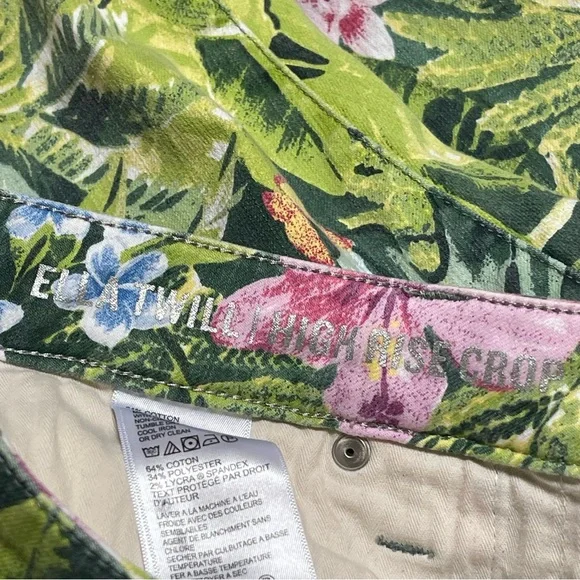 Tommy Bahama Ella Twill Pink Green Tropical High Rise Crop Pants Sz 12 - Picture 12 of 15